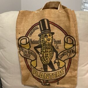 Vintage Planters “Mr. Peanut” Burlap bag, featuring the iconic Mr. Peanut